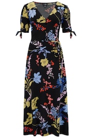 Pour Moi Black Floral Bella Slinky Recycled Stretch Tie Sleeve Midi Dress - Image 4 of 5