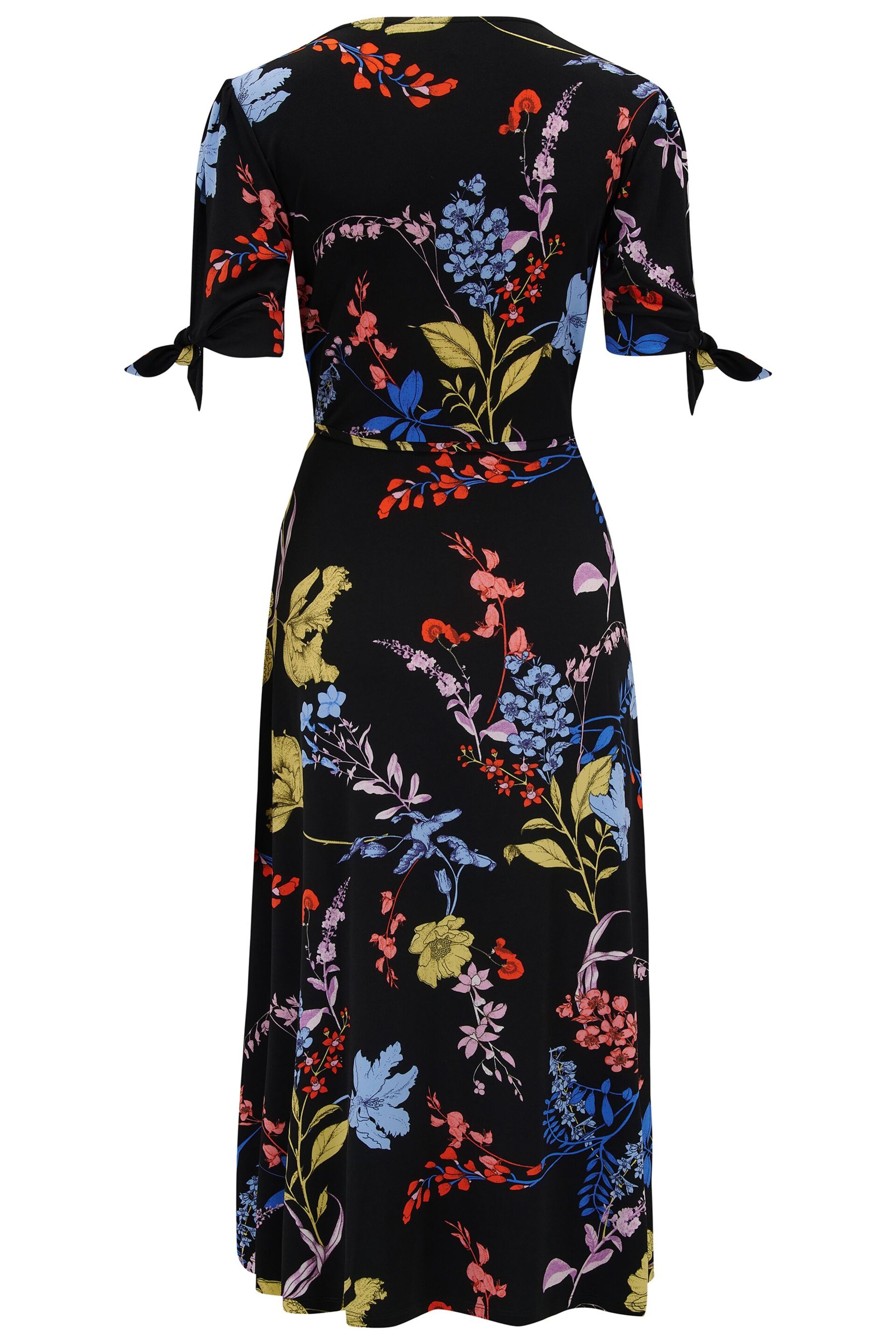 Pour Moi Black Floral Bella Slinky Recycled Stretch Tie Sleeve Midi Dress - Image 5 of 5