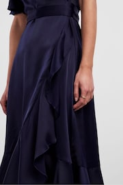 Y.A.S Navy Satin Short Sleeve Wrap & Ruffle Midi Occasion Dress - Image 4 of 5