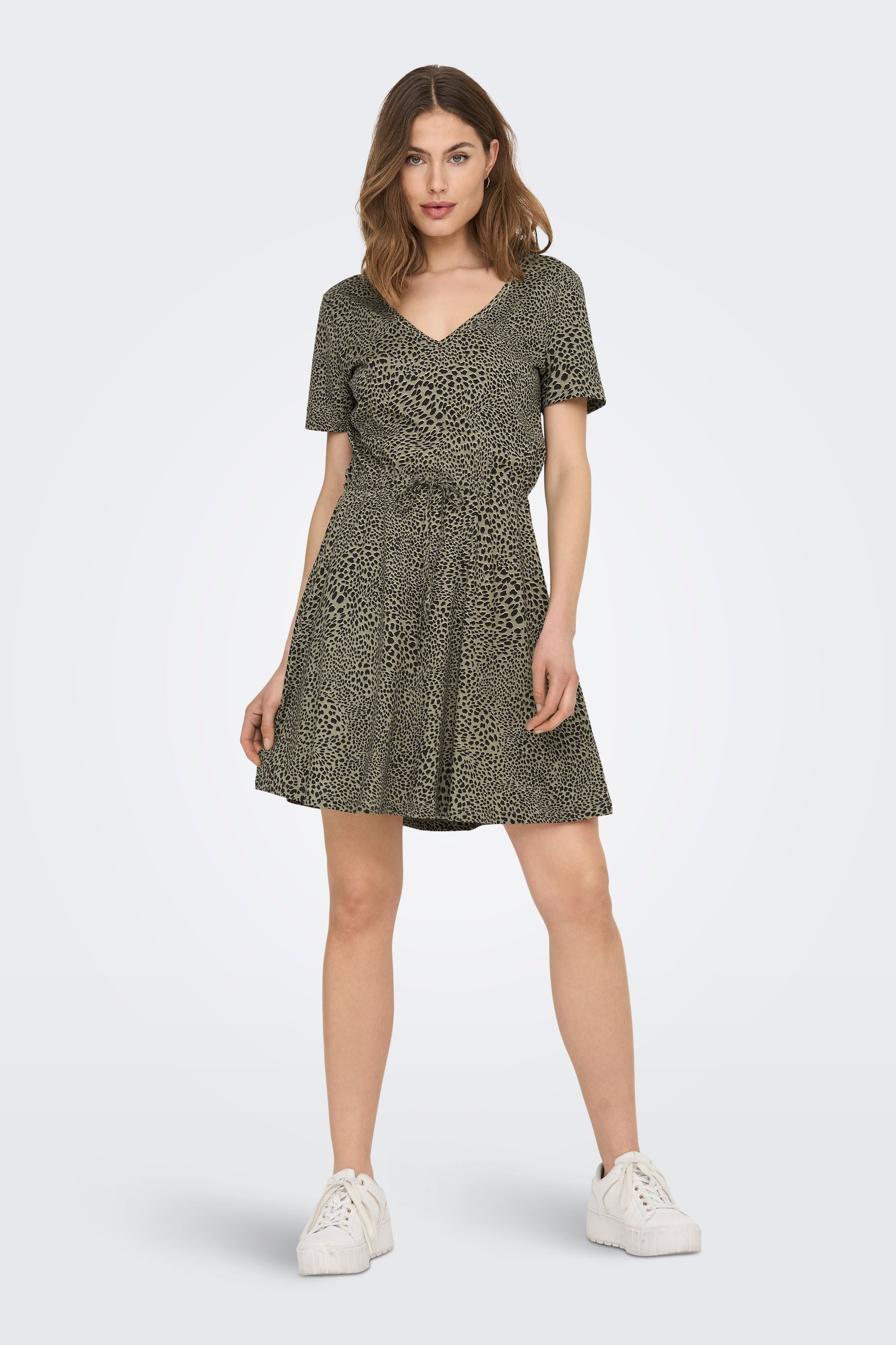 Buy ONLY Curve Khaki Leopard Print V Neck Jersey T Shirt Dress from Next Luxembourg