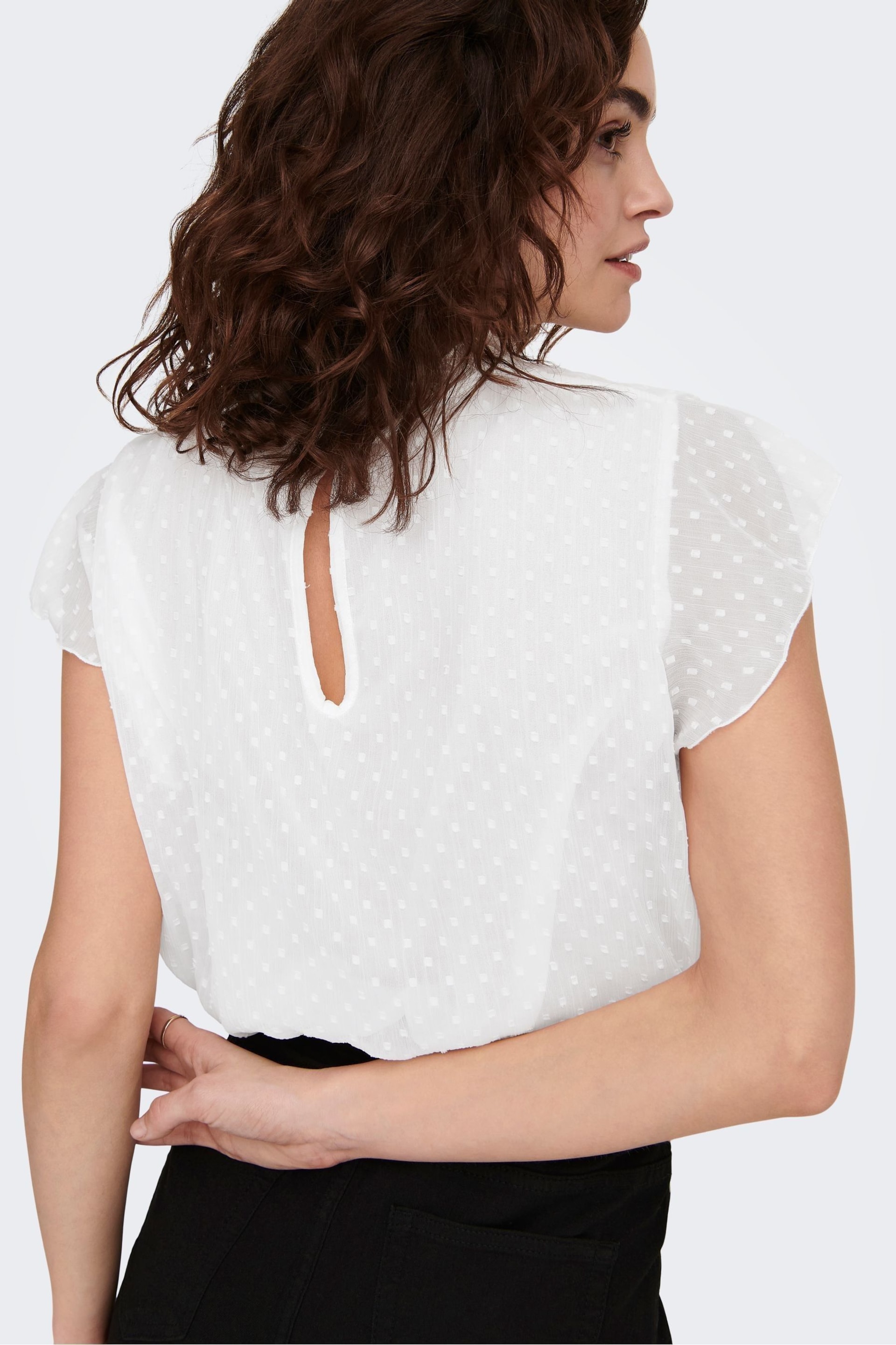 ONLY White Dobby Lace Detail Frill Top - Image 3 of 5