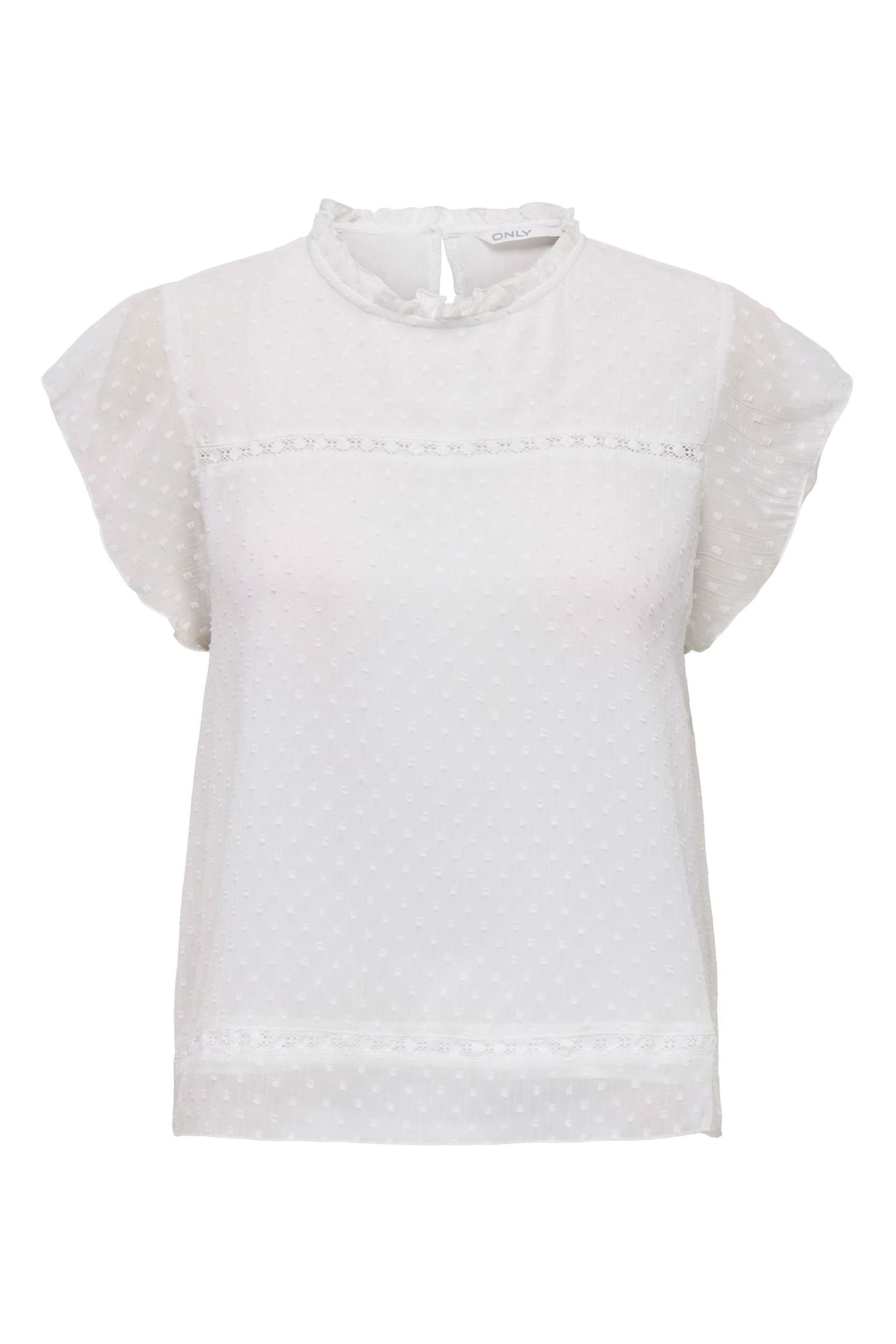 ONLY White Dobby Lace Detail Frill Top - Image 5 of 5