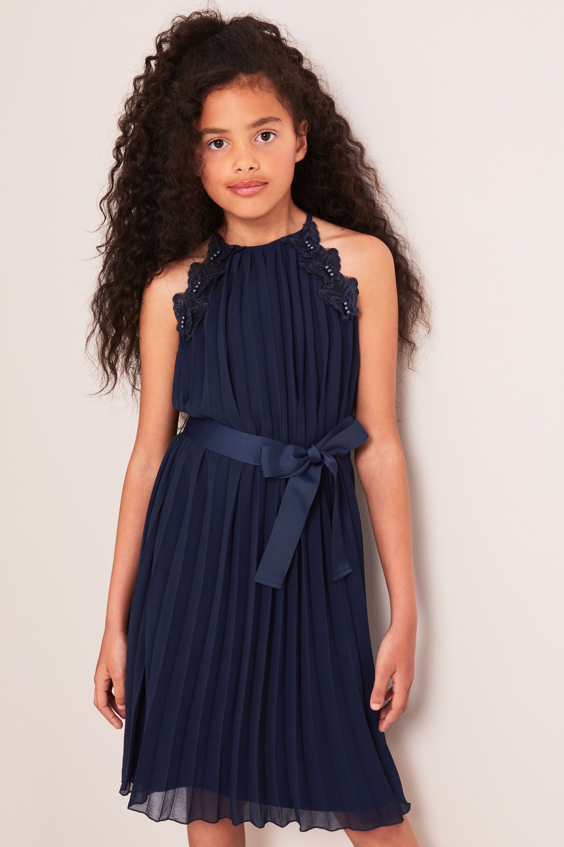 Lipsy Navy Pleated Chiffon Occasion Dress - Image 1 of 4