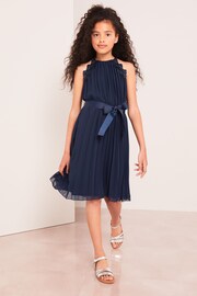 Lipsy Navy Pleated Chiffon Occasion Dress - Image 2 of 4