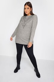 Yours Curve Grey Embellished Soft Touch Jumper - Image 2 of 5