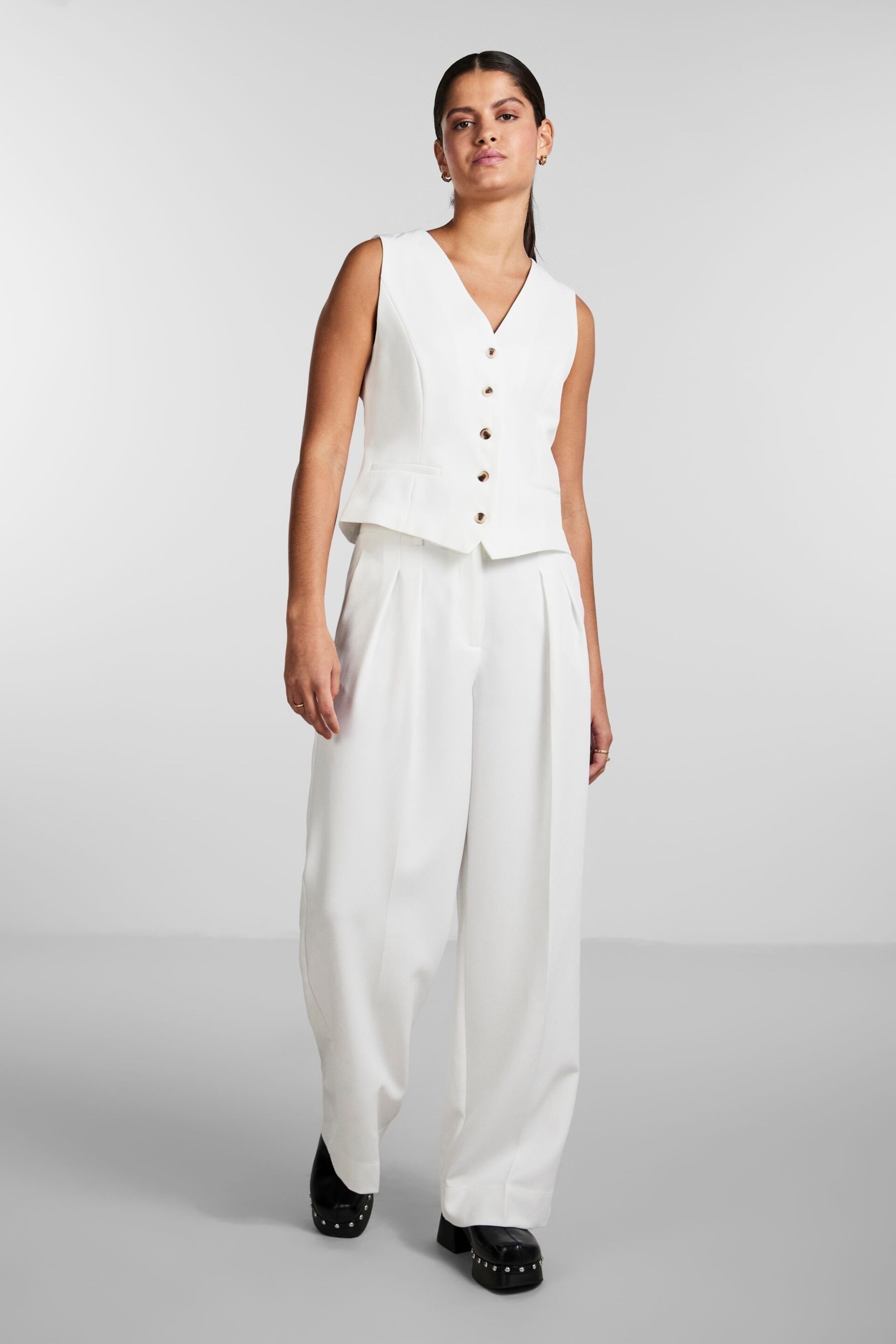 PIECES White High Waisted Wide Leg Trousers - Image 2 of 5