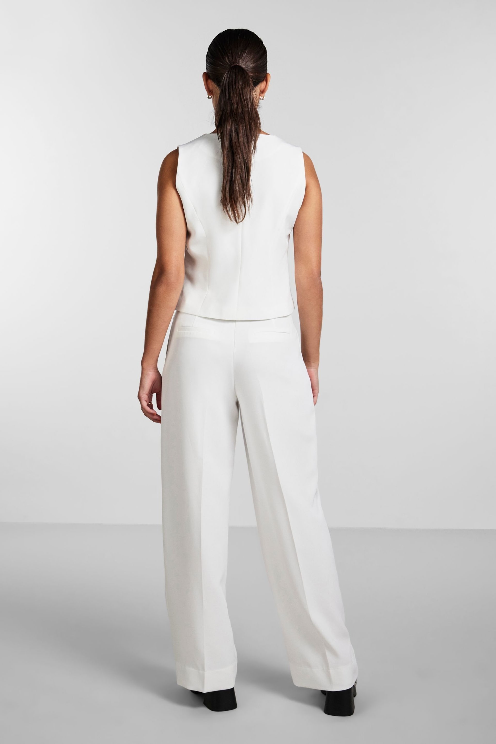 PIECES White High Waisted Wide Leg Trousers - Image 3 of 5