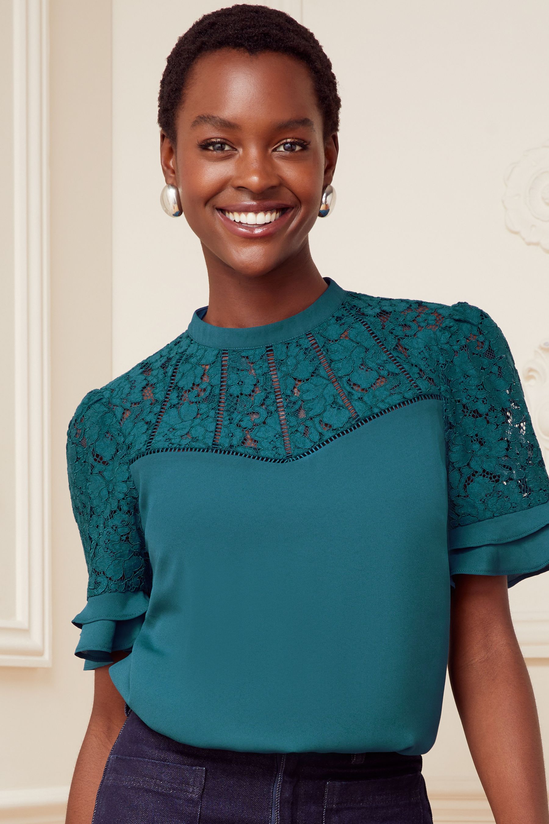 High neck lace top top