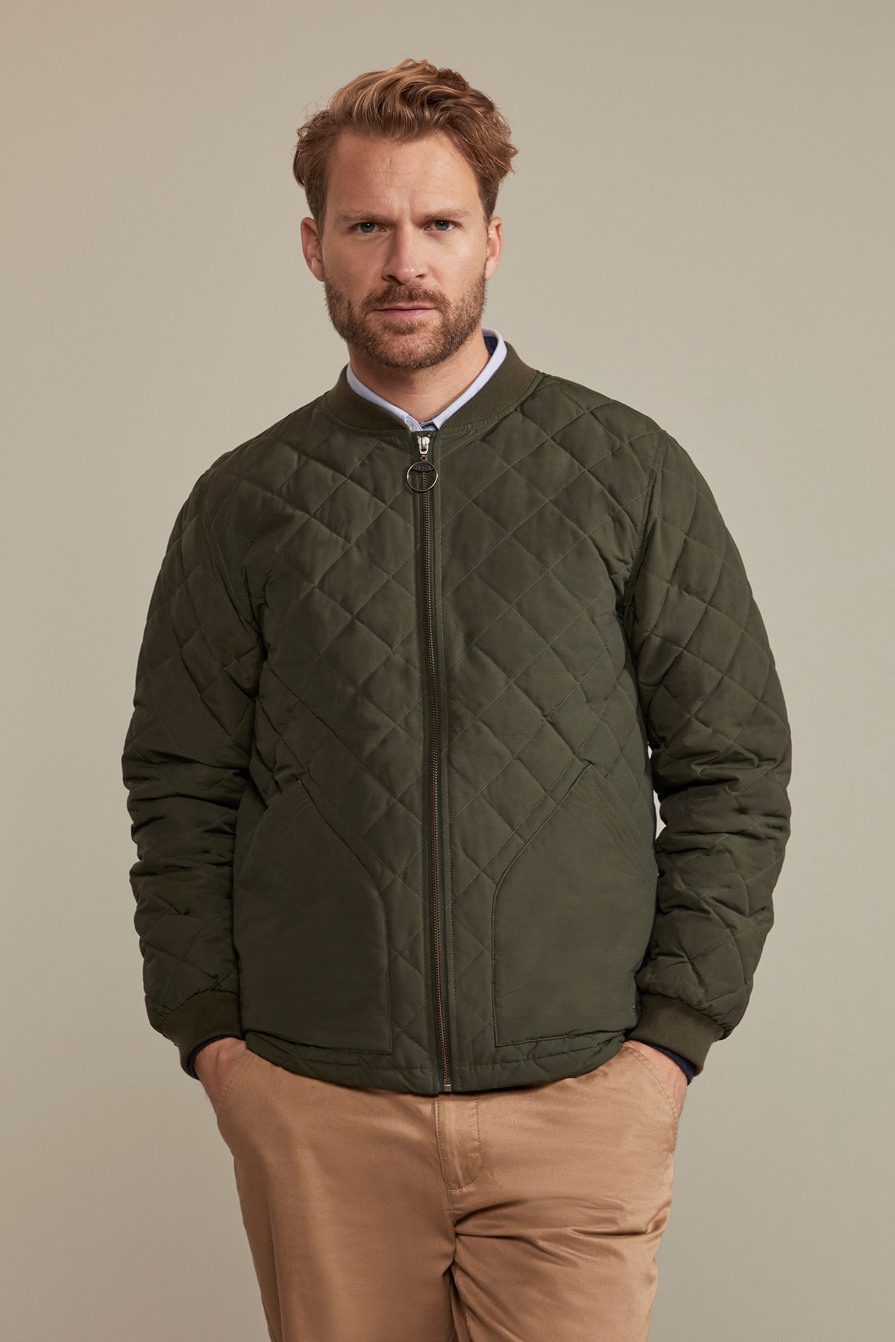 Buy Hinter Hobart Khaki Green Pembroke Mens Quilted Jacket from Next Belgium