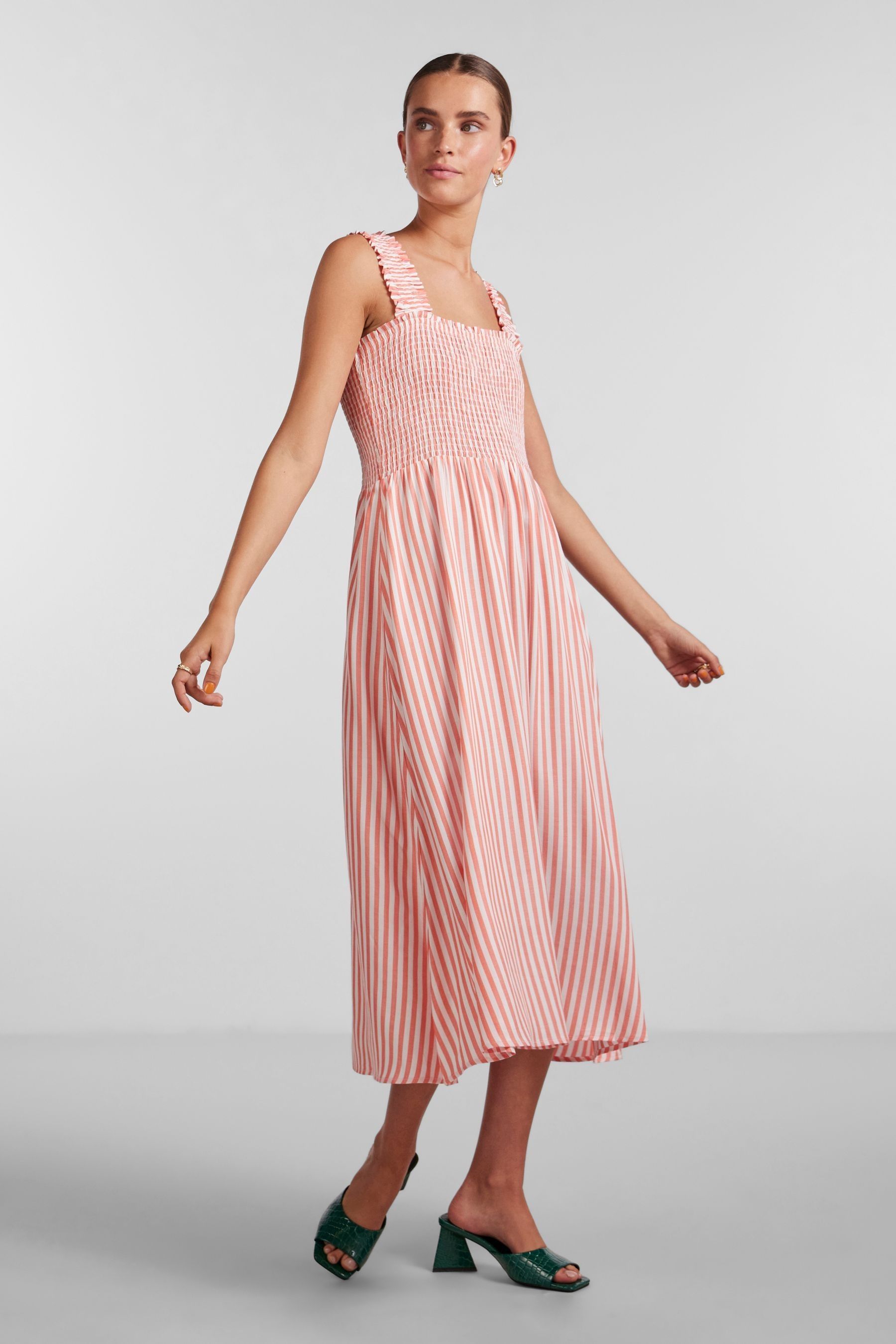 Buy PIECES Orange Shirred Top Maxi Dress from Next Luxembourg
