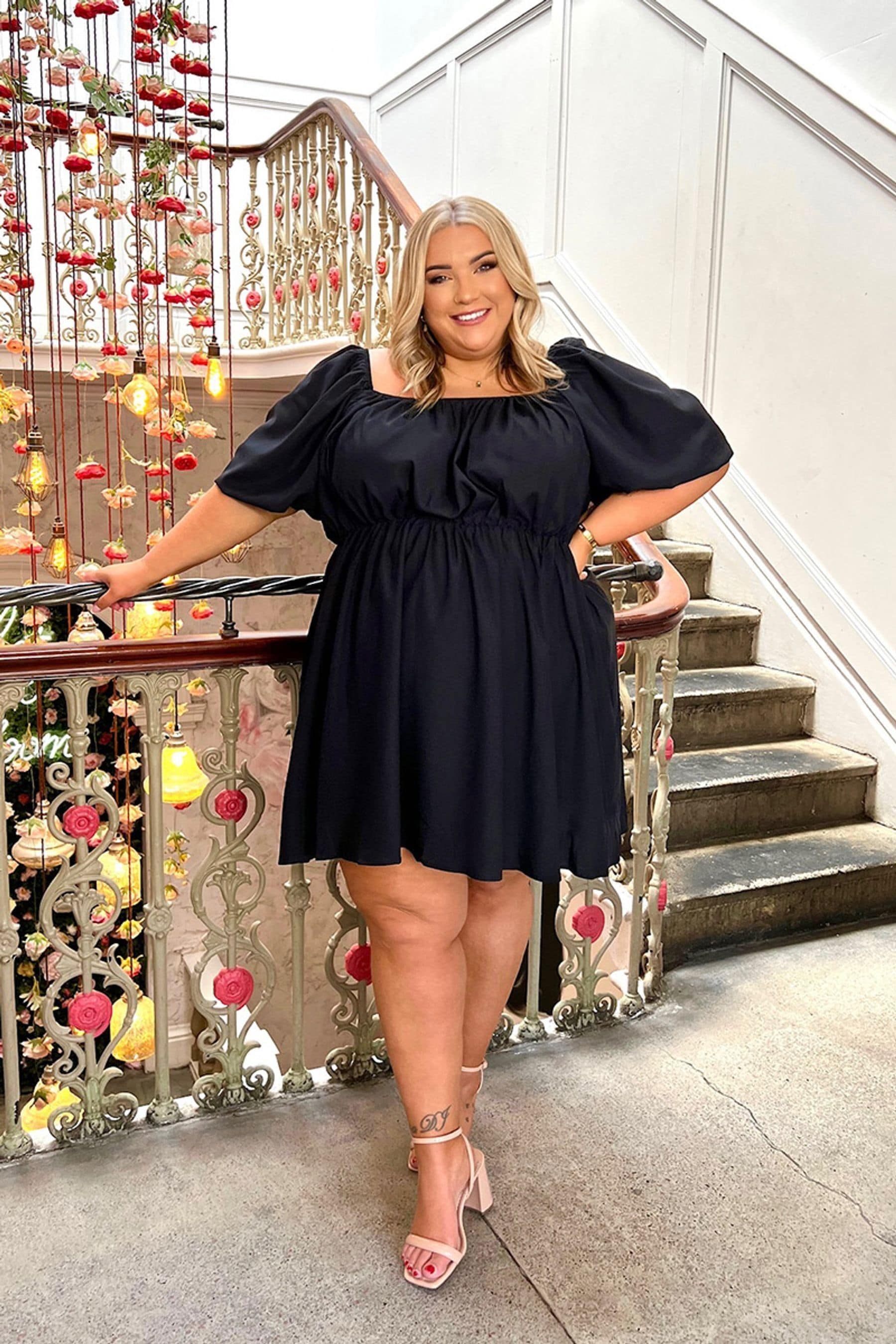 Buy In The Style Black Jess Millichamp Short Puff Sleeve Smock Dress from Next Luxembourg