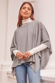 Lipsy Grey Military Button Shoulder Knit Poncho - Image 1 of 4