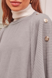 Lipsy Grey Military Button Shoulder Knit Poncho - Image 3 of 4