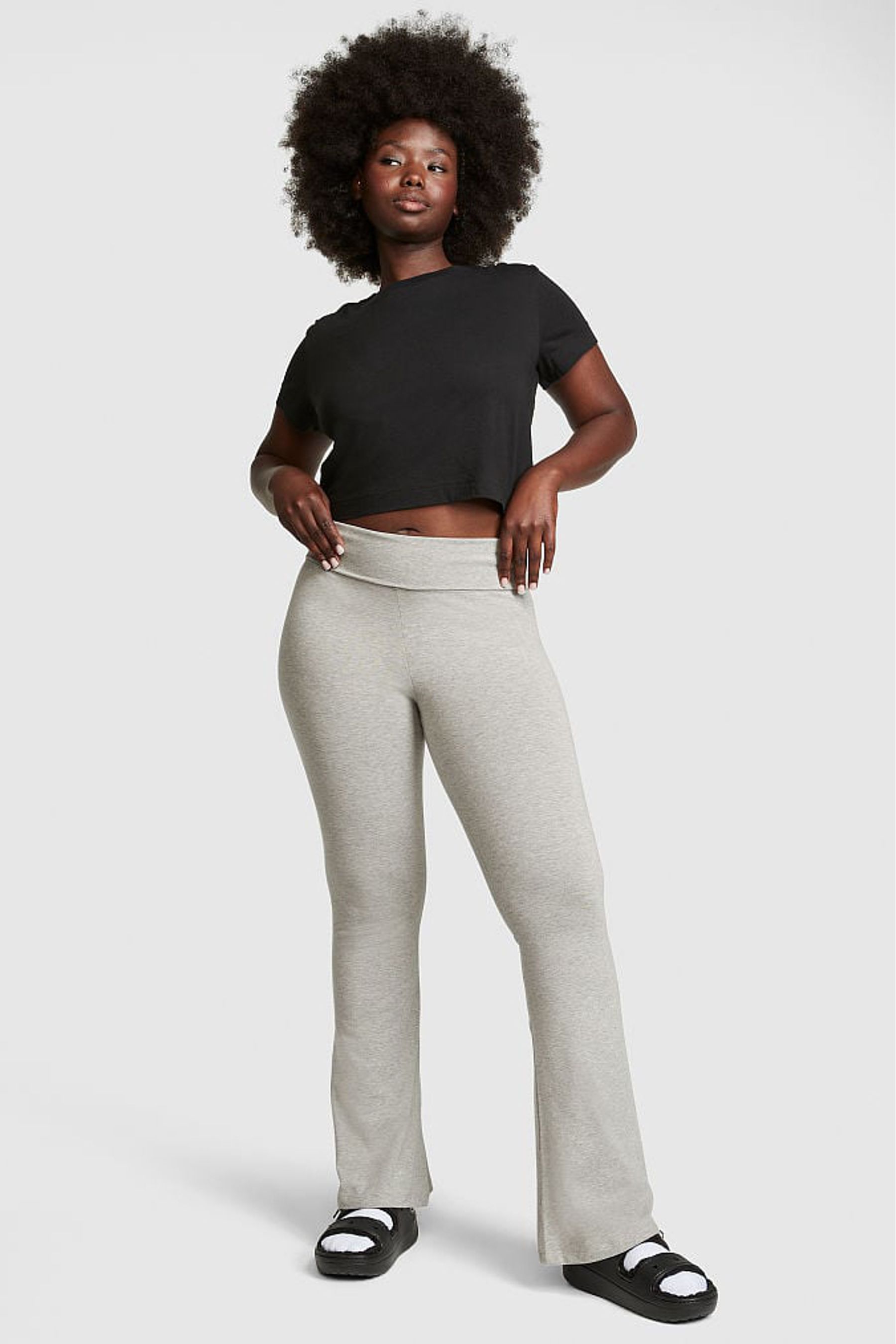 Buy Victoria s Secret PINK Heather Charcoal Grey Cotton Foldover Flare Legging from the Next UK online shop