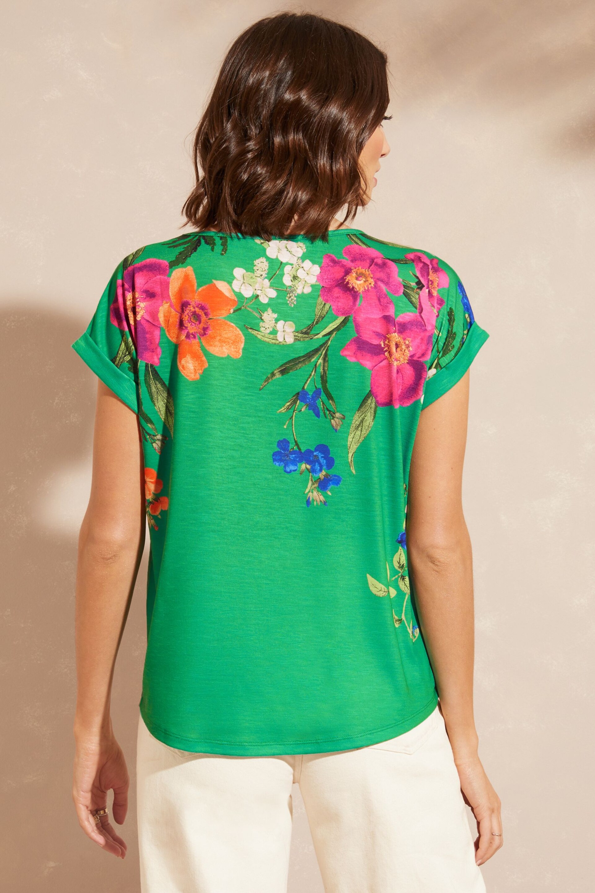 Love & Roses Green Floral Crew Neck Jersey T-Shirt - Image 3 of 4