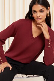 Friends Like These Berry Red V Neck Tunic Knitted Jumper - Image 2 of 4