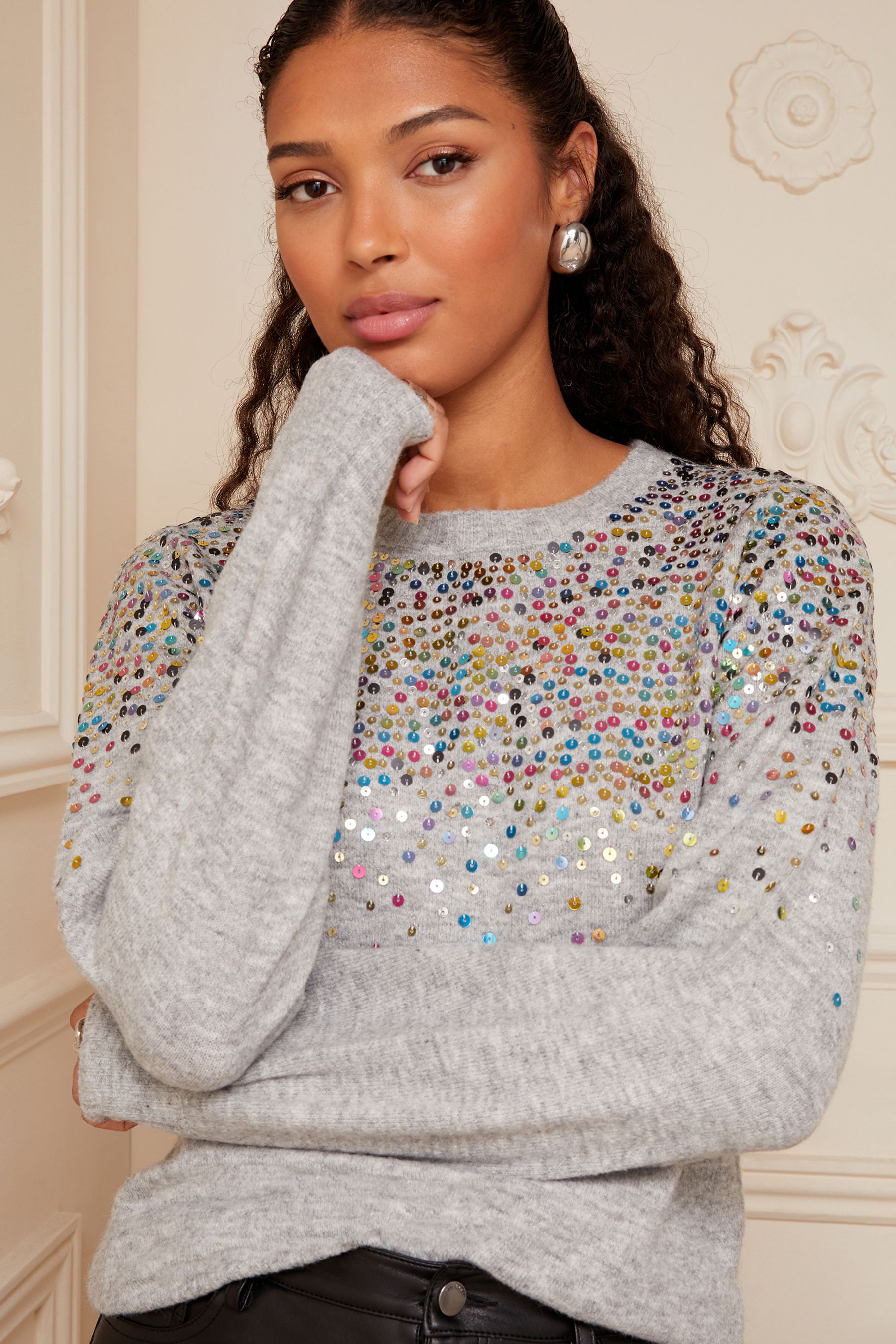 Grey sequin jumper sales