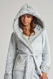 Loungeable Grey Faux Fur Hood Luxury Fleece Midi Robe - Image 4 of 5