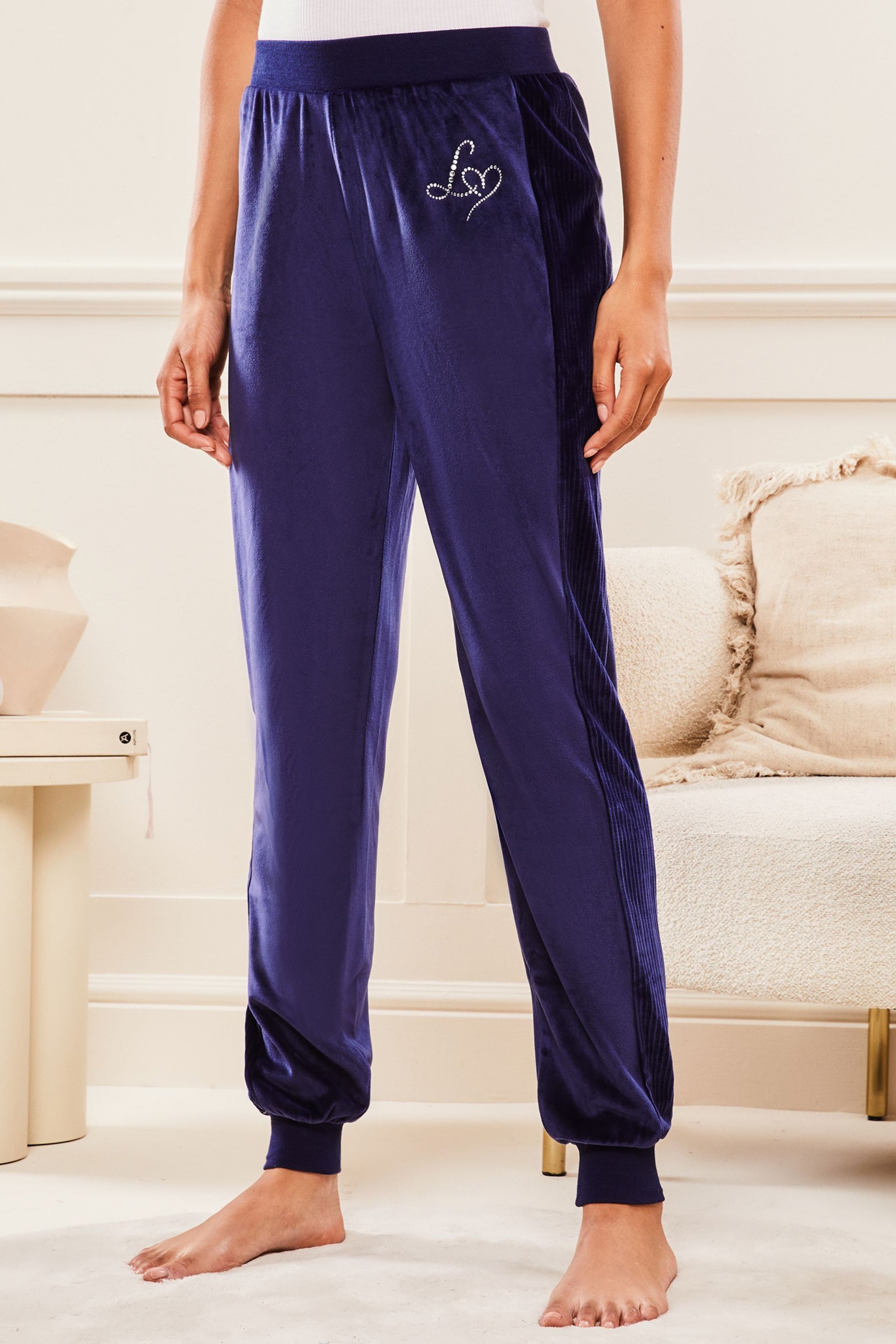 Lipsy Navy Blue Velour Jogger Trousers - Image 1 of 4