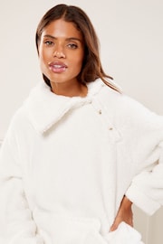 Lipsy Ivory White Supersoft Cosy Teddy Borg Envelope Lounge Top - Image 1 of 4