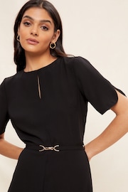 Friends Like These Black Petite Tulip Sleeve Belted Flute Hem Midi Dress - Image 2 of 4