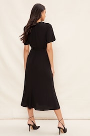 Friends Like These Black Petite Tulip Sleeve Belted Flute Hem Midi Dress - Image 4 of 4