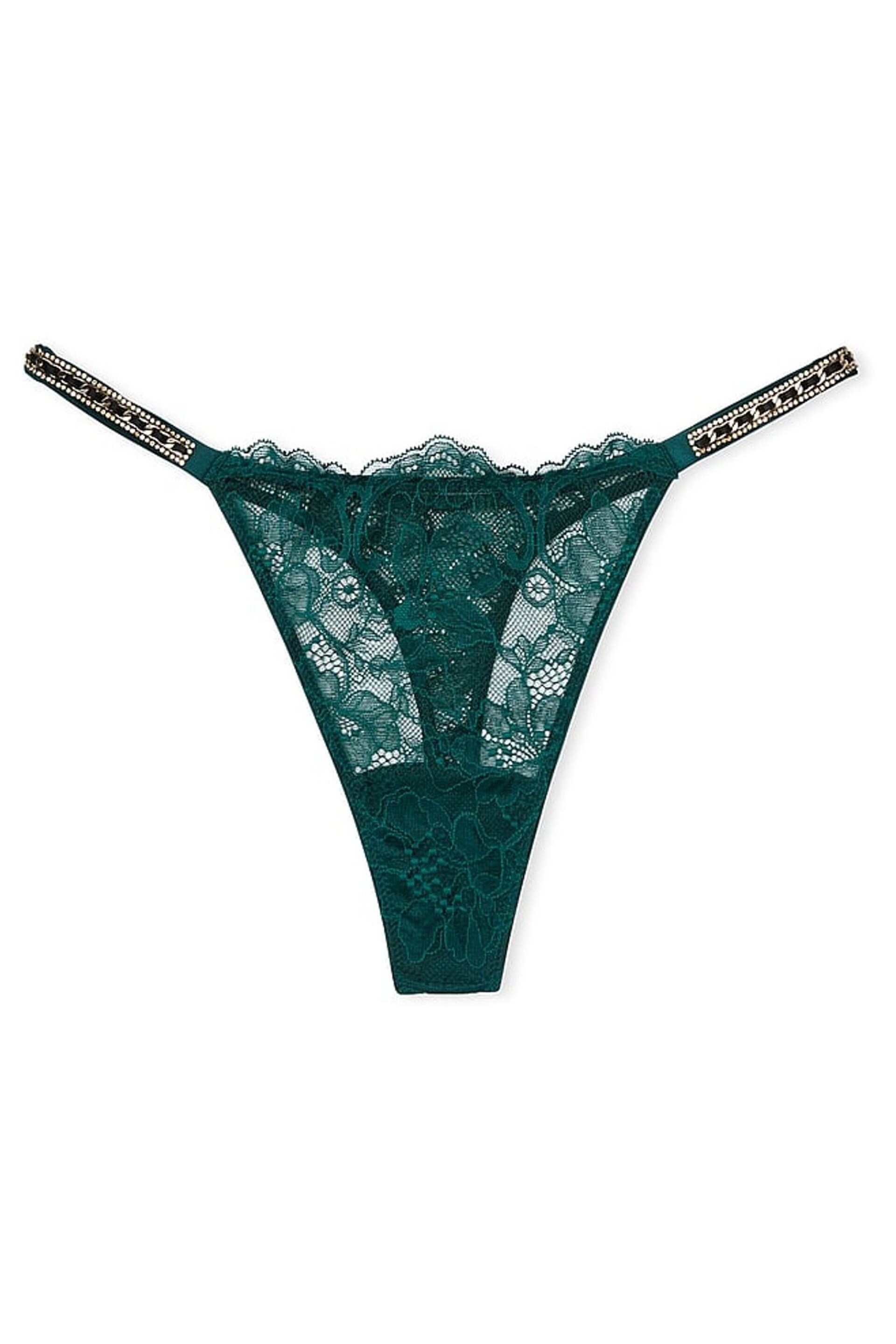 Victoria's Secret Black Ivy Green Skinny Chain Thong Shine Strap Knickers - Image 3 of 3