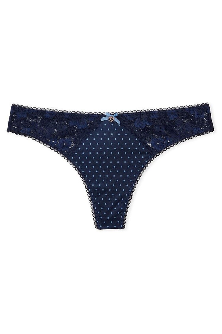 Victoria's Secret Noir Navy Blue Dot Print Smooth Thong Knickers - Image 4 of 4