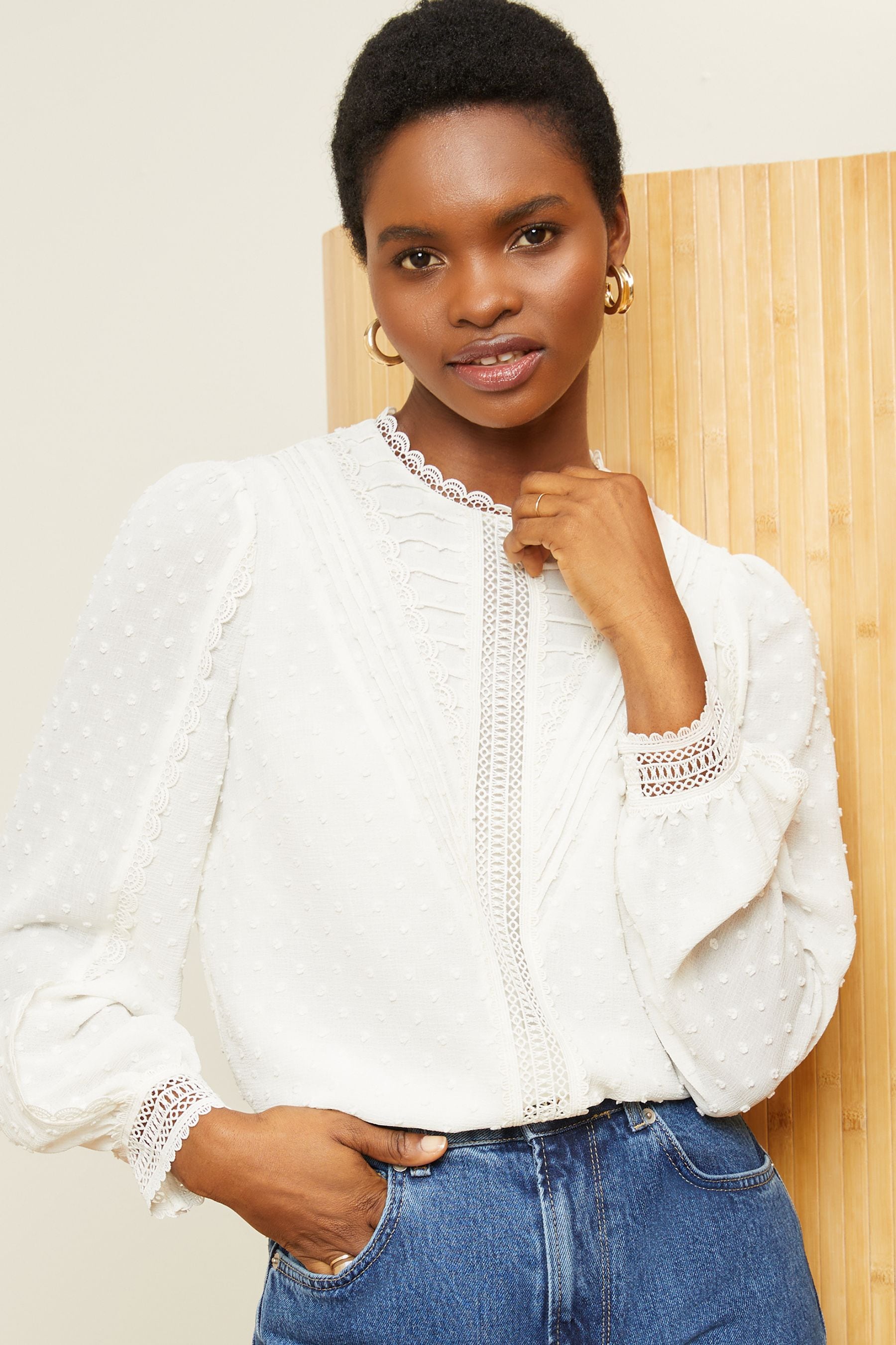 Long sleeve high neck blouse on sale