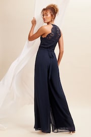 Love & Roses Navy Petite Lace Insert Bridesmaid Wide Leg Jumpsuit - Image 3 of 4