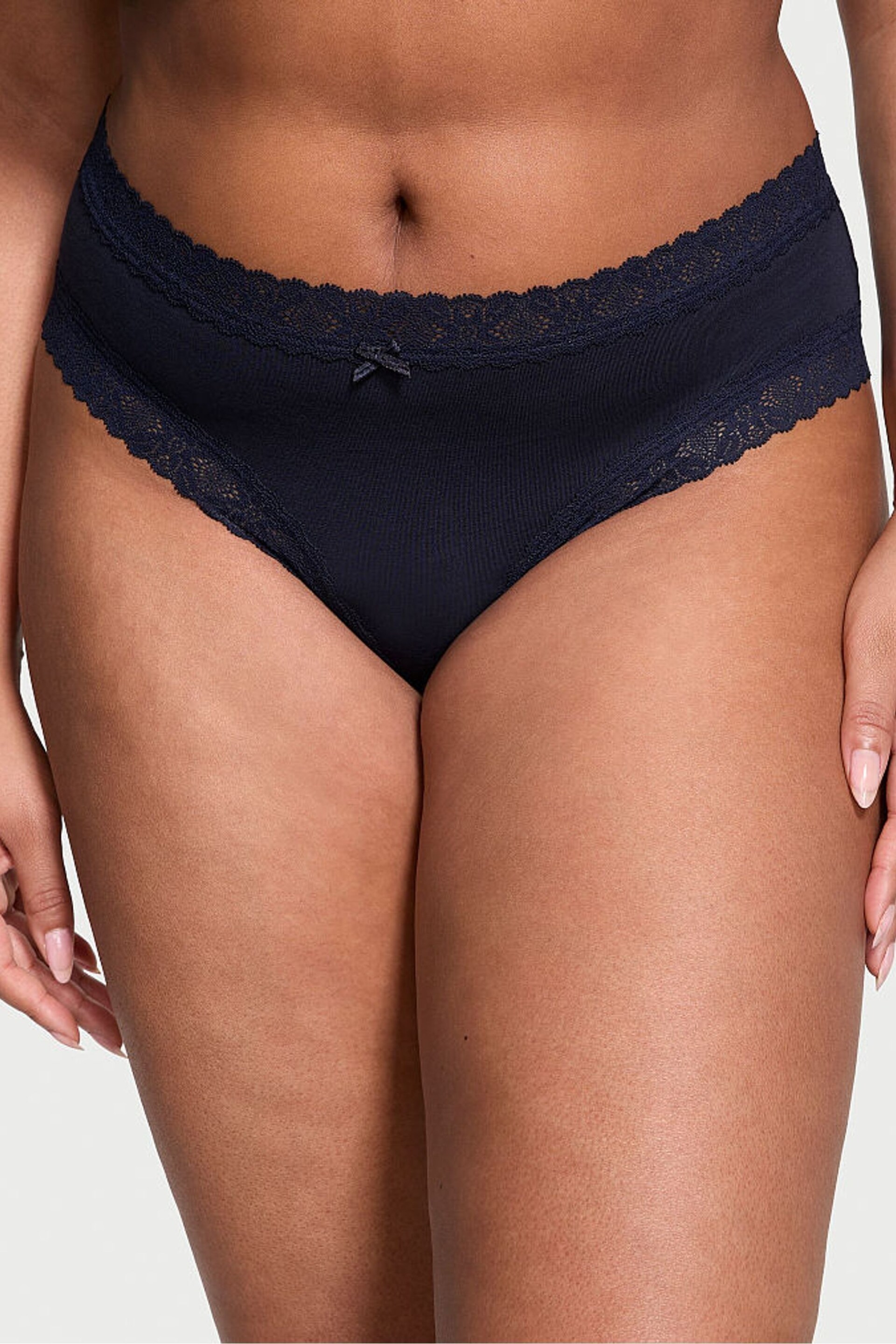 Victoria's Secret Noir Navy Blue Cheeky Lace Waist Knickers - Image 1 of 3