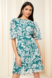 Friends Like These Green Flutter Sleeve Chiffon Mini Dress - Image 1 of 4