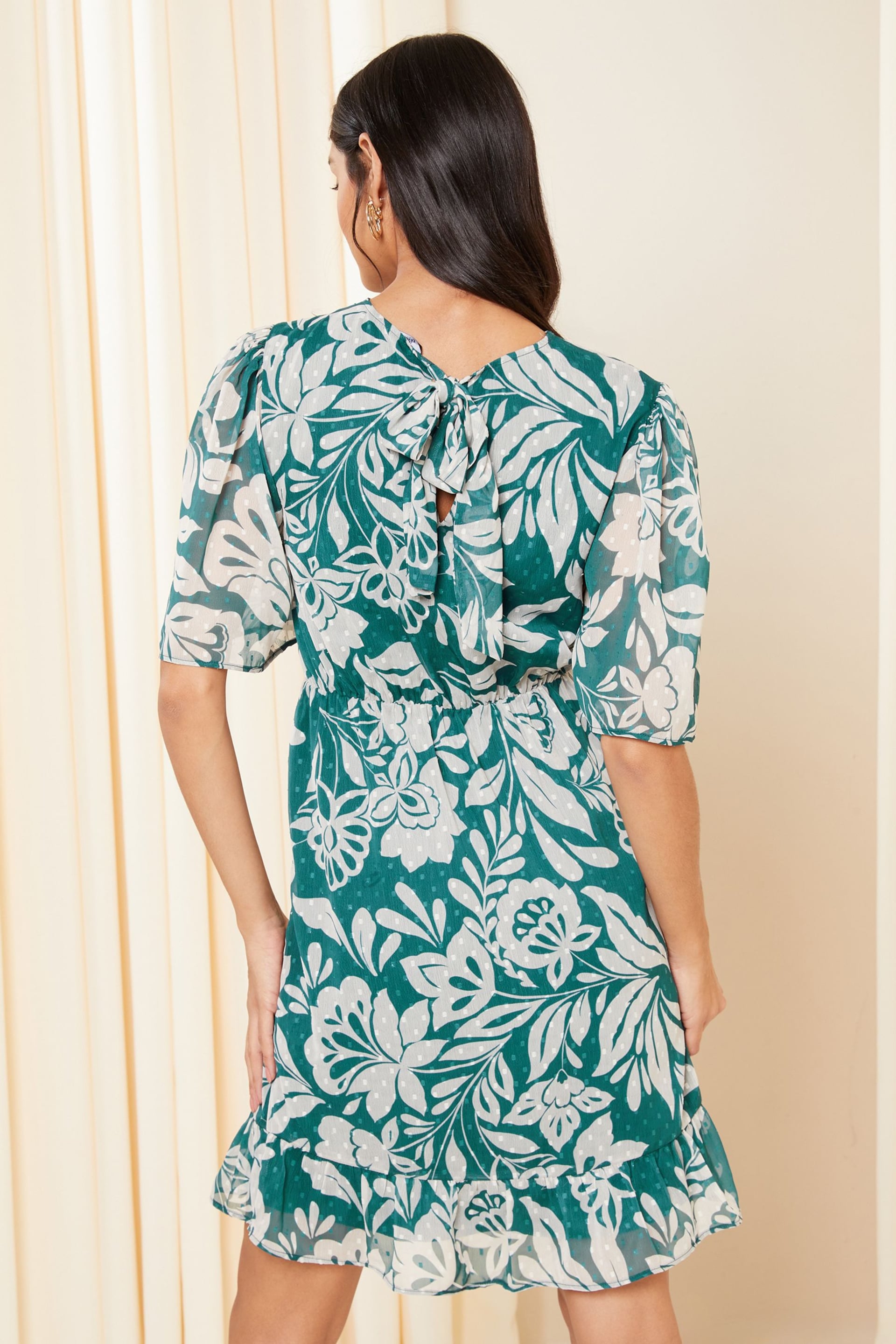 Friends Like These Green Flutter Sleeve Chiffon Mini Dress - Image 4 of 4