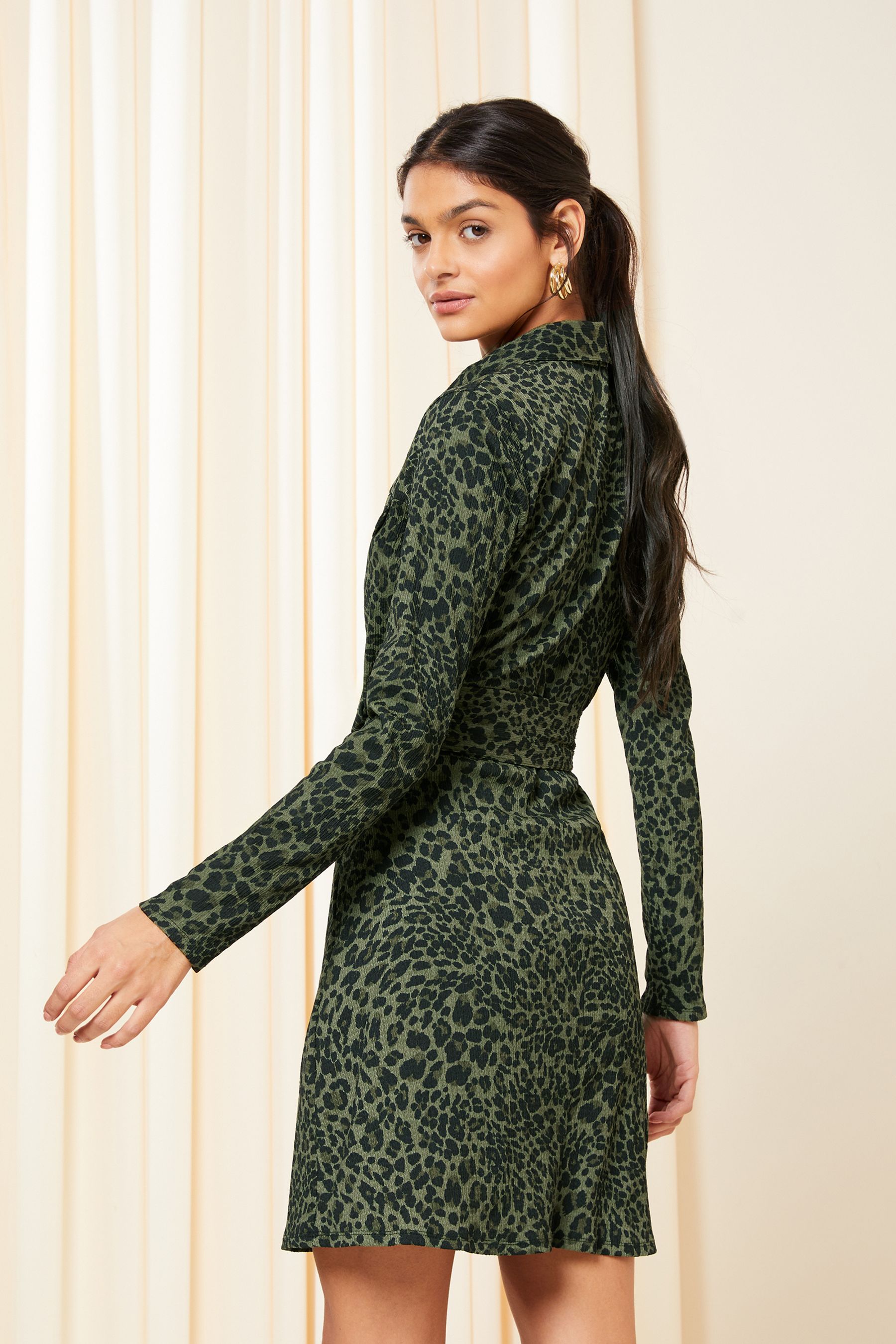 Khaki belted shirt dress store