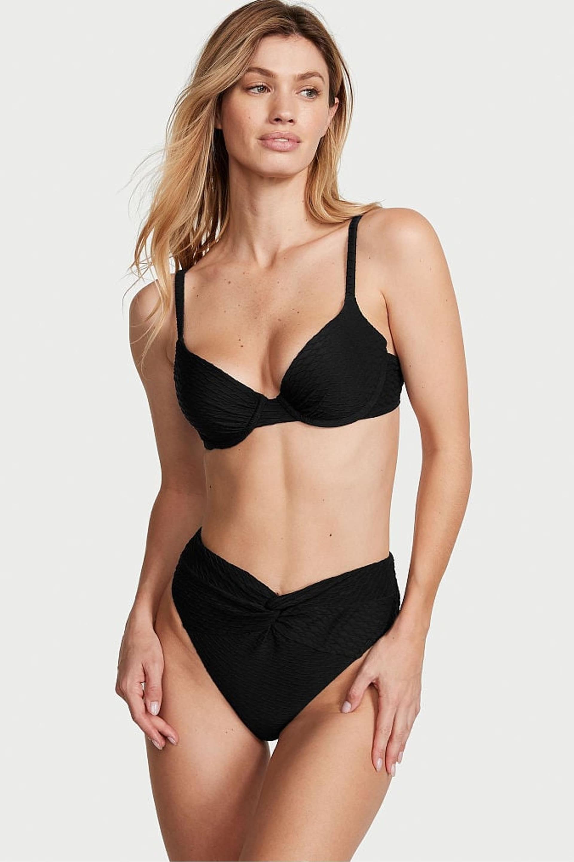 Victoria's Secret Black Fishnet High Leg Swim Bikini Bottom - Image 1 of 4