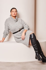Lipsy Grey Curve Long Sleeve Cowl Neck Knitted Jumper Dress - Image 3 of 4