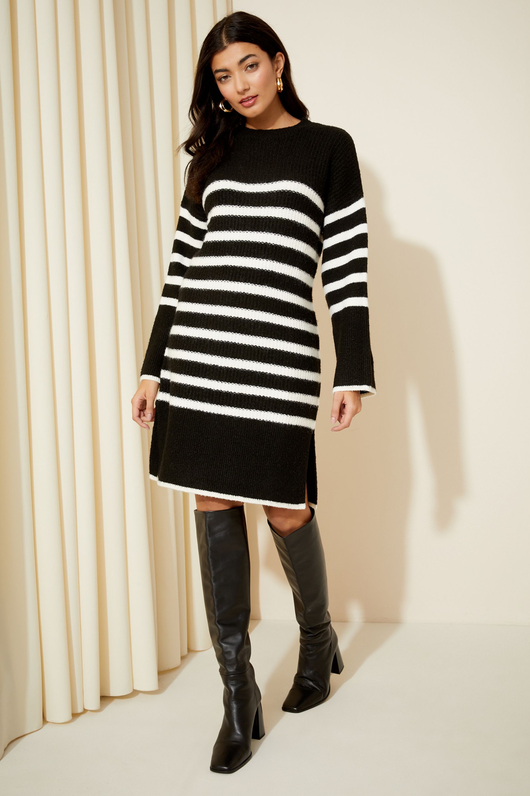 Buy Friends Like These Black White Striped Knitted Long Sleeve Jumper Dress from Next Luxembourg