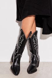 Lipsy Black Contrast Pull On Calf Pointed Western Cowboy Heel Boot - Image 3 of 3