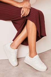 Lipsy White Regular Fit Chunky Quilted Lace Up Flatform Trainer - Image 2 of 5