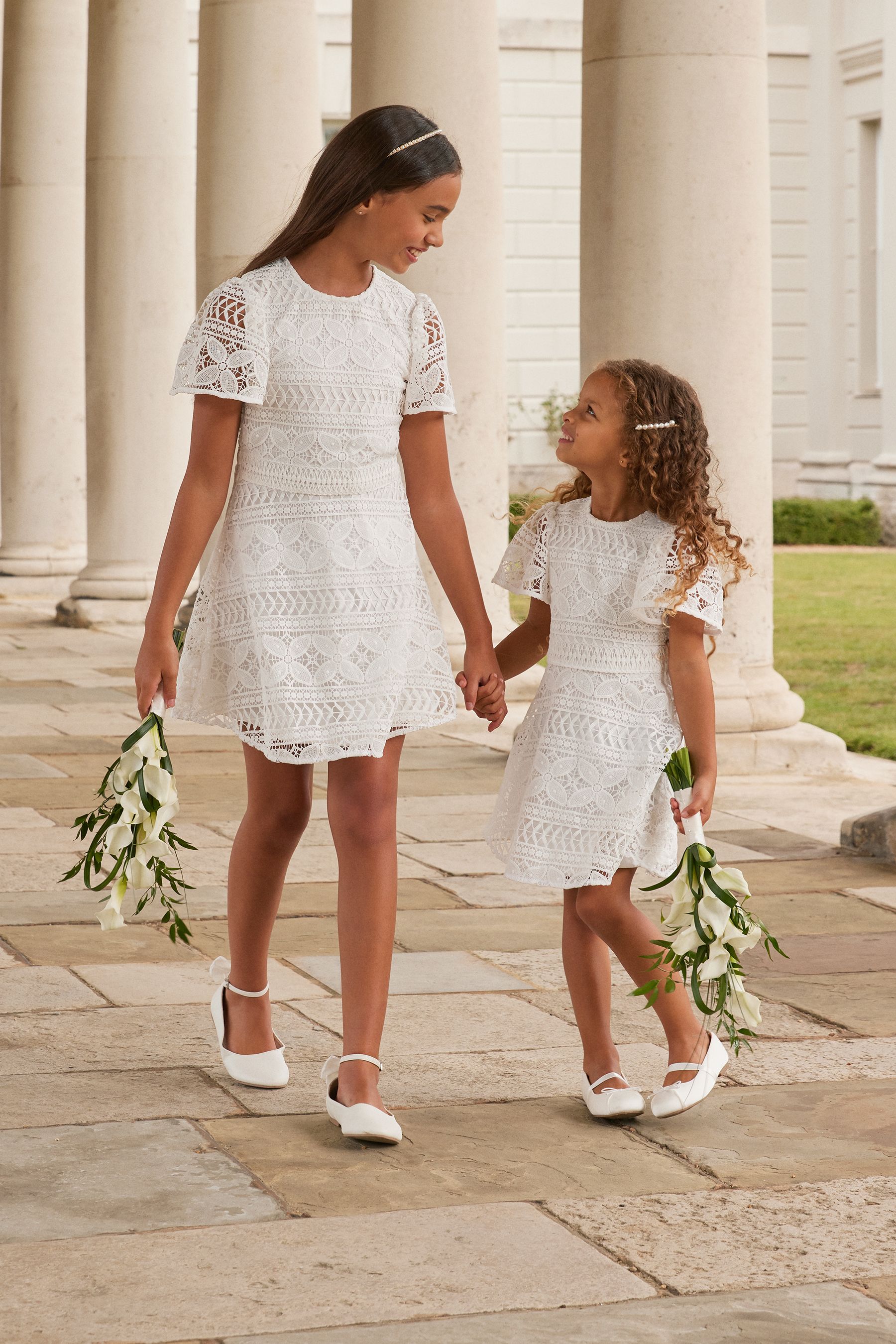 Lipsy Ivory Flutter Sleeve Lace Occasion Dress