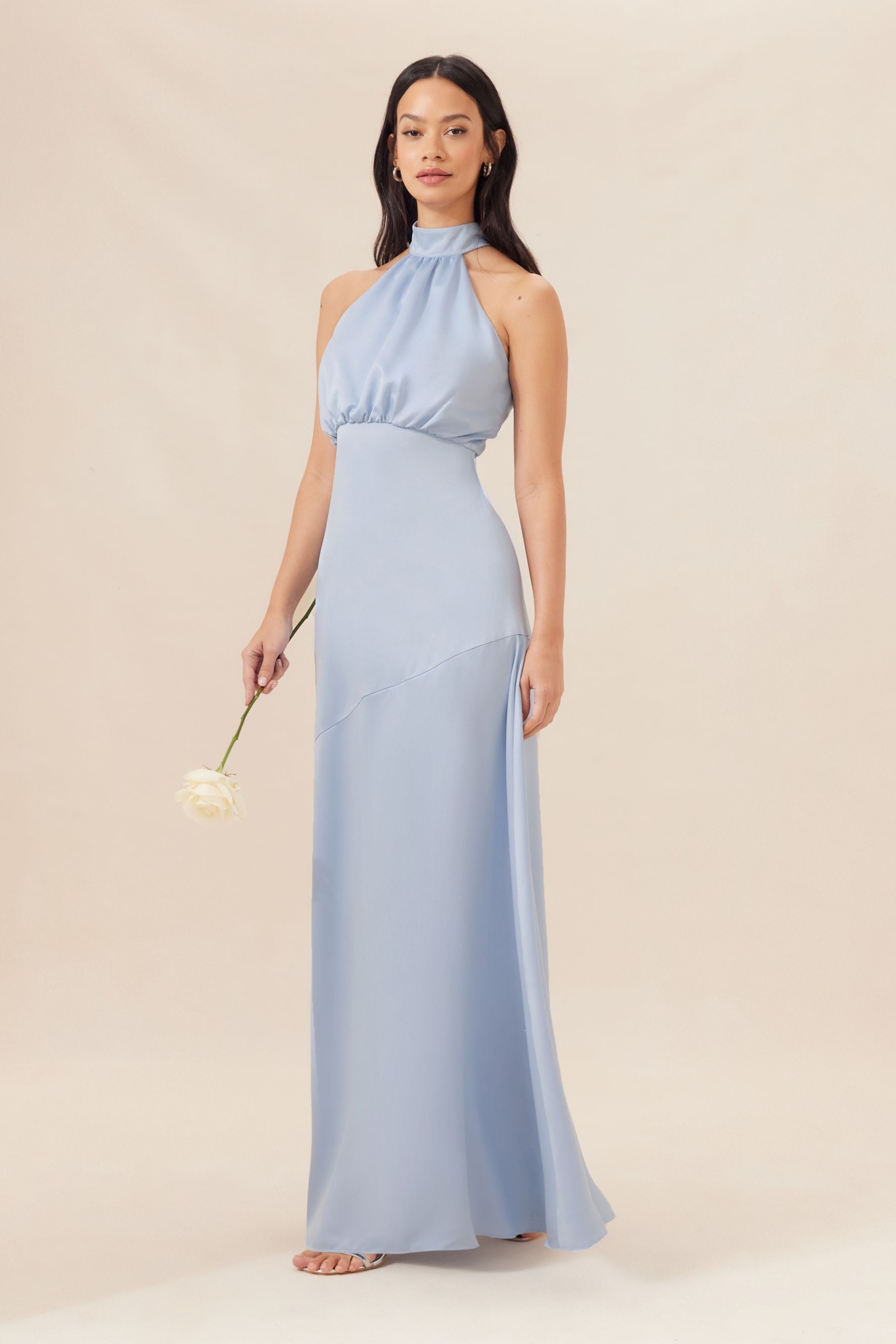 Buy Lipsy Blue Halter Neck Empire Bridesmaid Satin Maxi Dress from Next Luxembourg