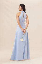 Lipsy Blue Halter Neck Empire Bridesmaid Satin Maxi Dress - Image 2 of 4