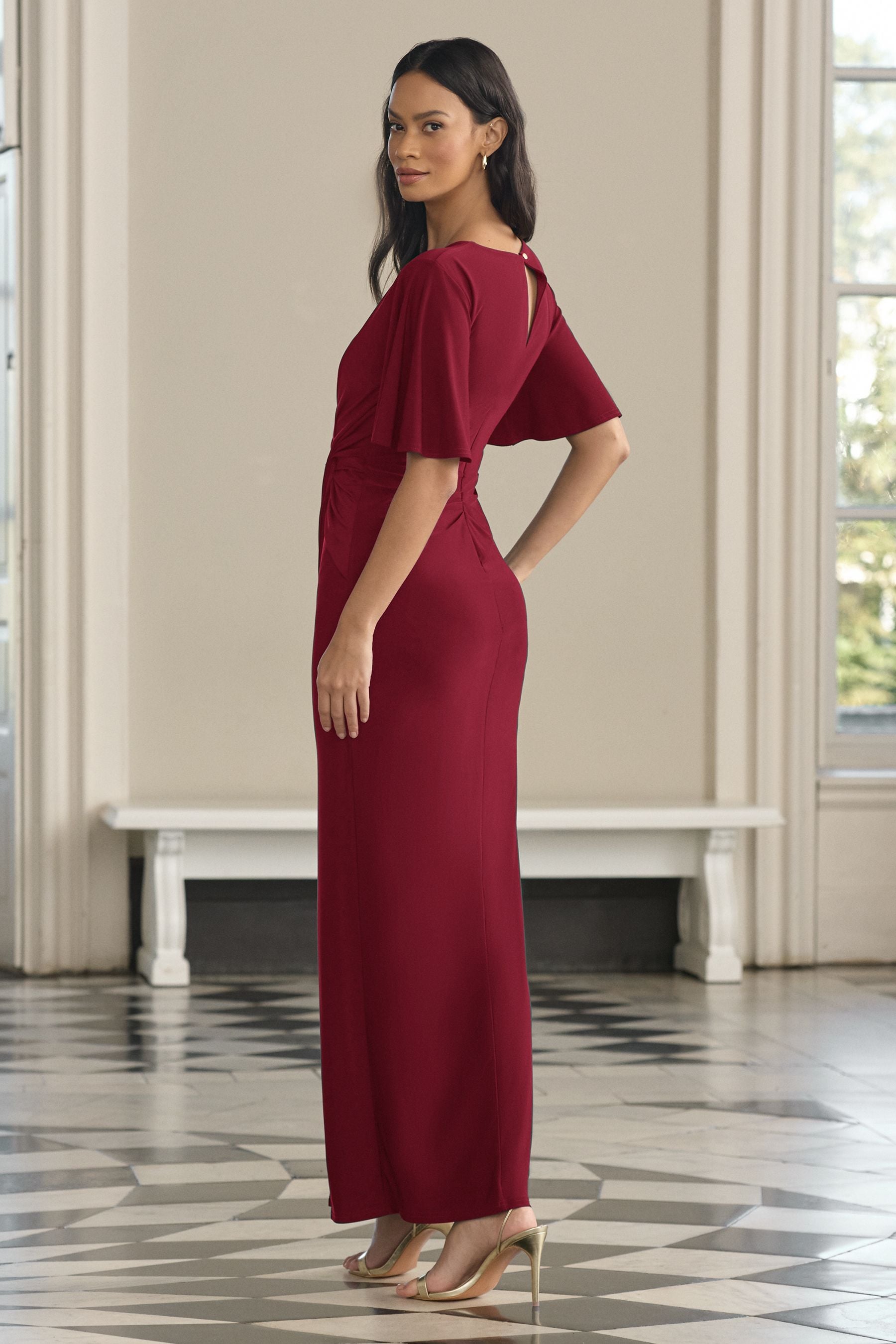 Buy Lipsy Berry Red Short Sleeve V Neck Slinky Bridesmaid Dress from Next Luxembourg