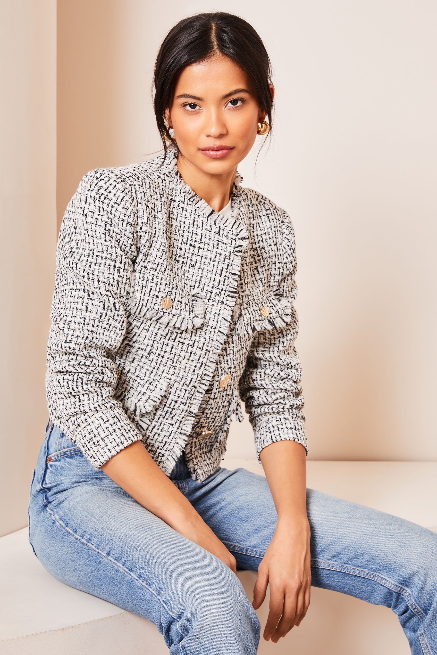 Buy Lipsy Black Black White Cropped Tailored Button Through Pocket Blazer Jacket from Next Luxembourg