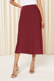 Friends Like These Berry Red Satin Bias Midi Skirt - Image 1 of 4