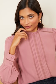 Love & Roses Rose Pink Long Sleeve Blouse With Central Pintuck Details - Image 2 of 4