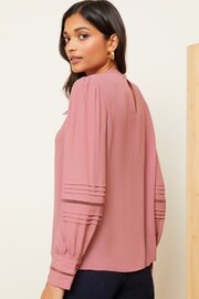 Love & Roses Rose Pink Long Sleeve Blouse With Central Pintuck Details - Image 3 of 4