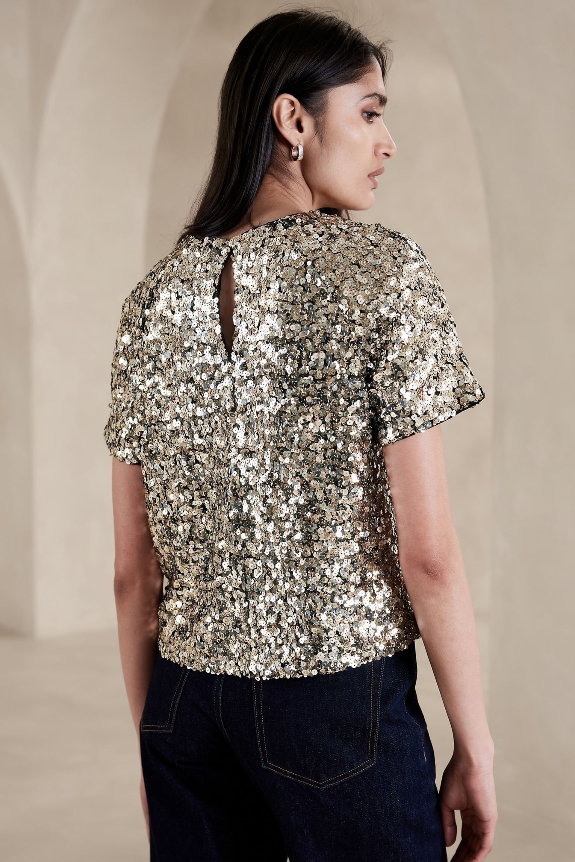 Banana Republic Gold Alina Sequin Top - Image 2 of 5