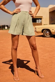 Friends Like These Sage Green Summer High Waisted Shorts with Linen - Image 1 of 4