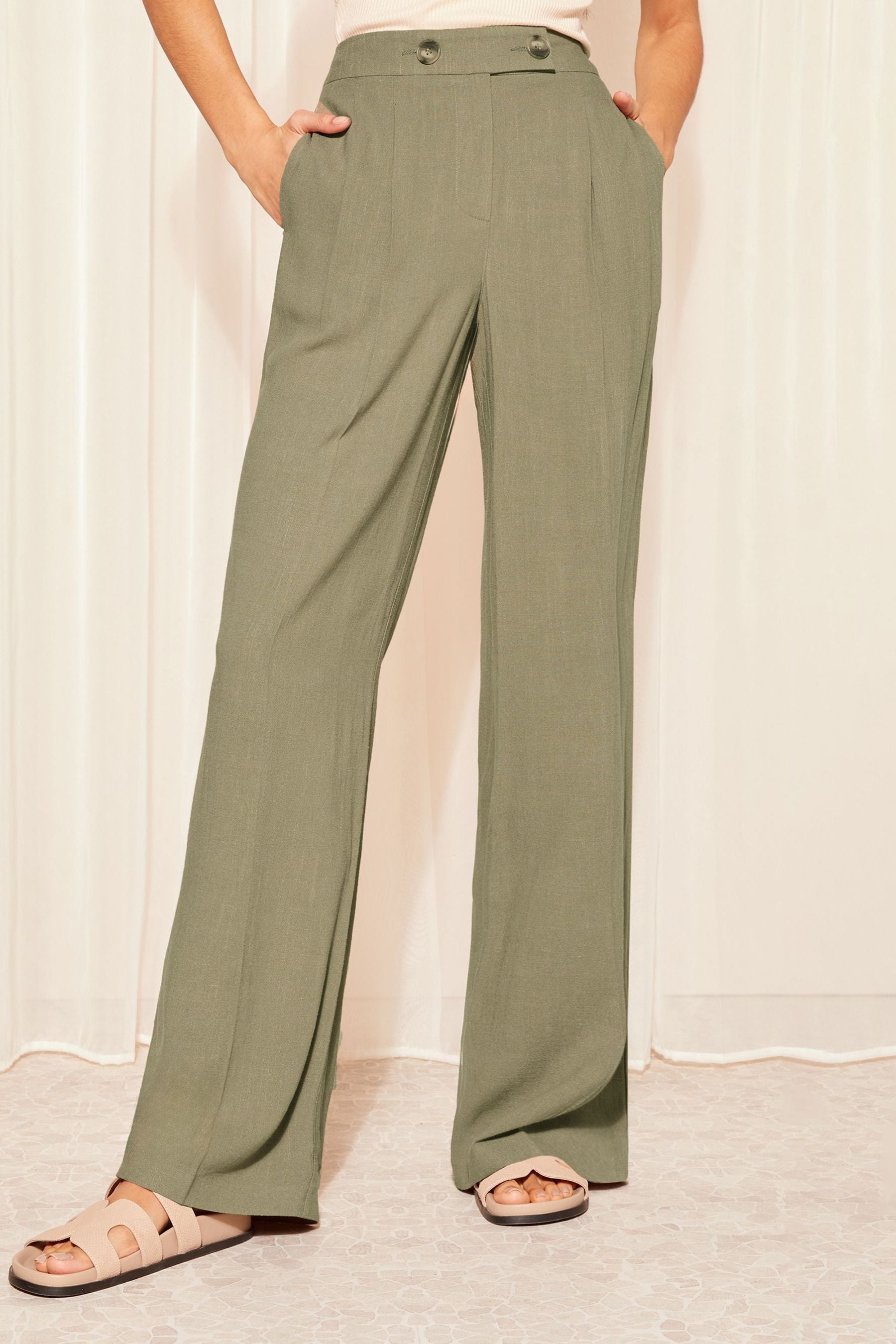 Buy Friends Like These Khaki Green Wide Leg Trousers With Linen from the Next UK online shop